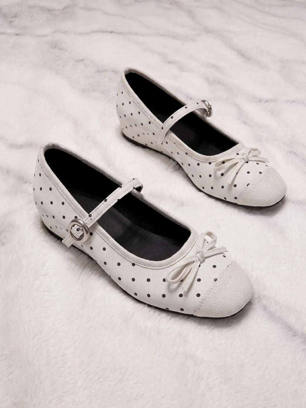 Zeline Polka Dot Suede Mary Jane Flats