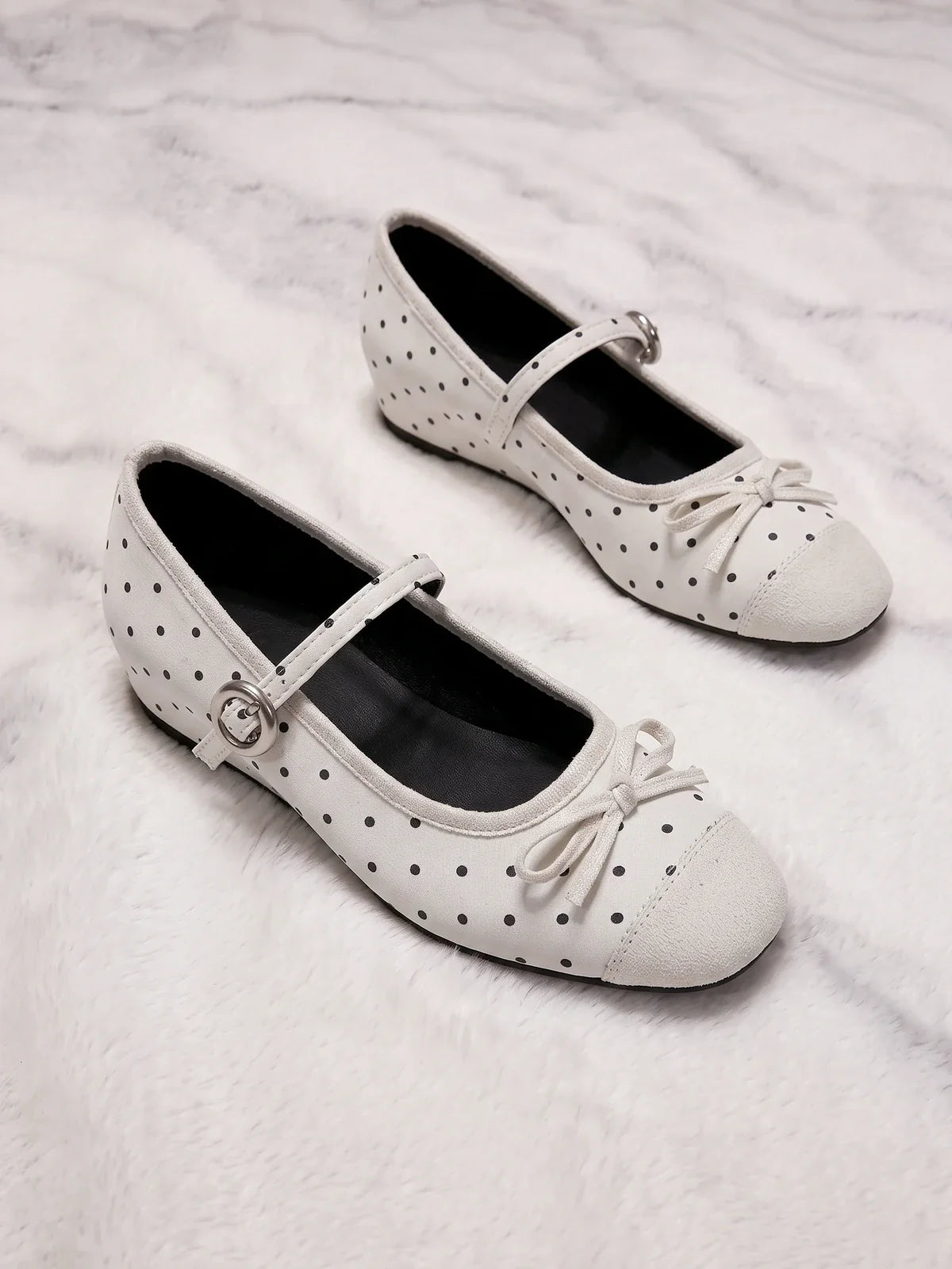 Zeline Polka Dot Suede Mary Jane Flats