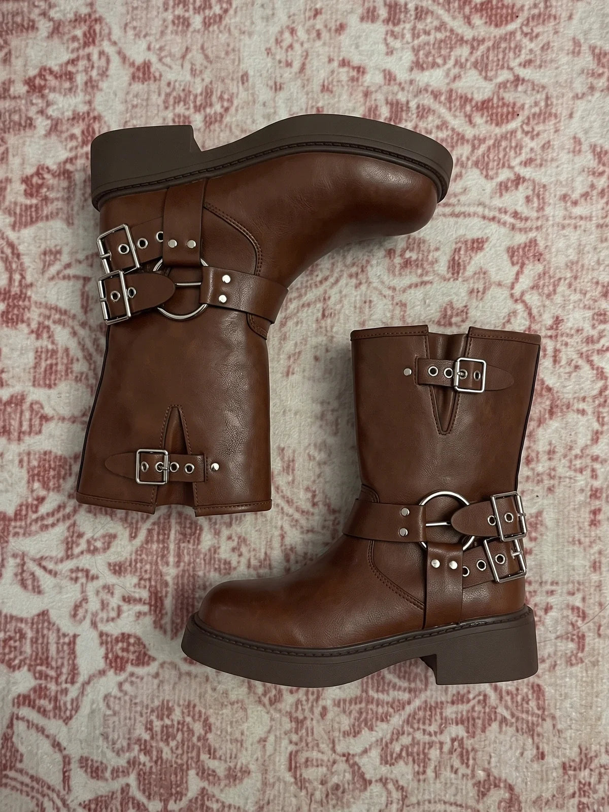 Violaine Brown Buckled Biker Boots