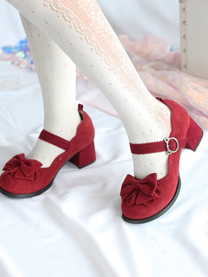 Cute Bow Mid-Heel Leather Shoes
