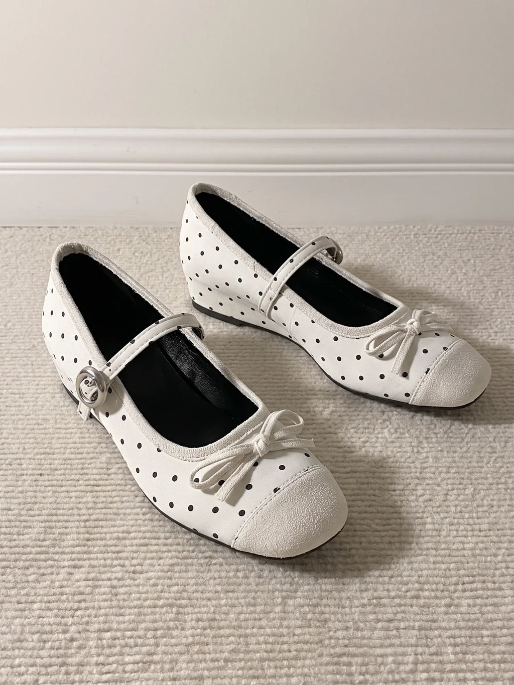 Zeline Polka Dot Suede Mary Jane Flats
