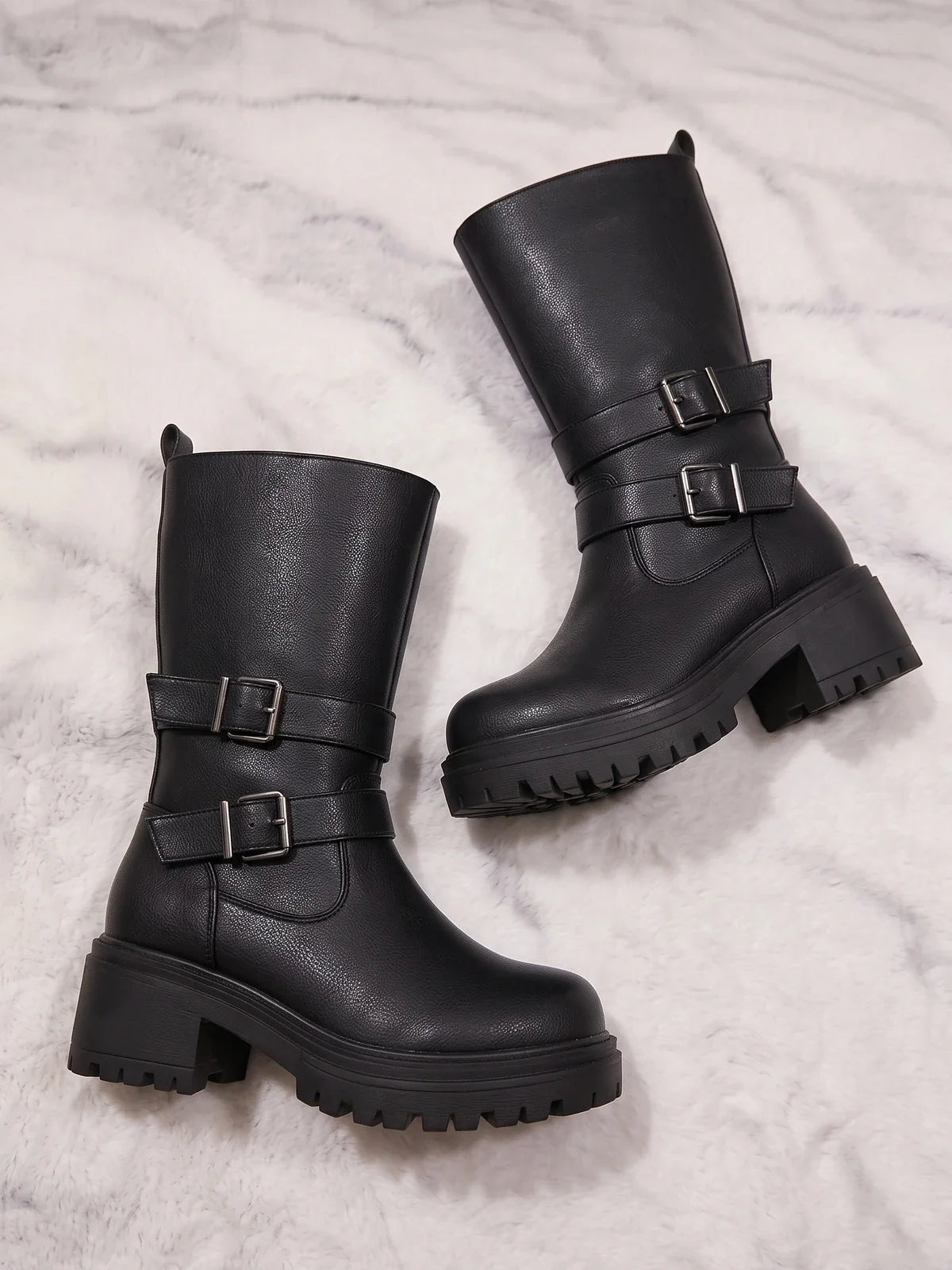 Viollette Buckle Mid-Calf Lug Boots