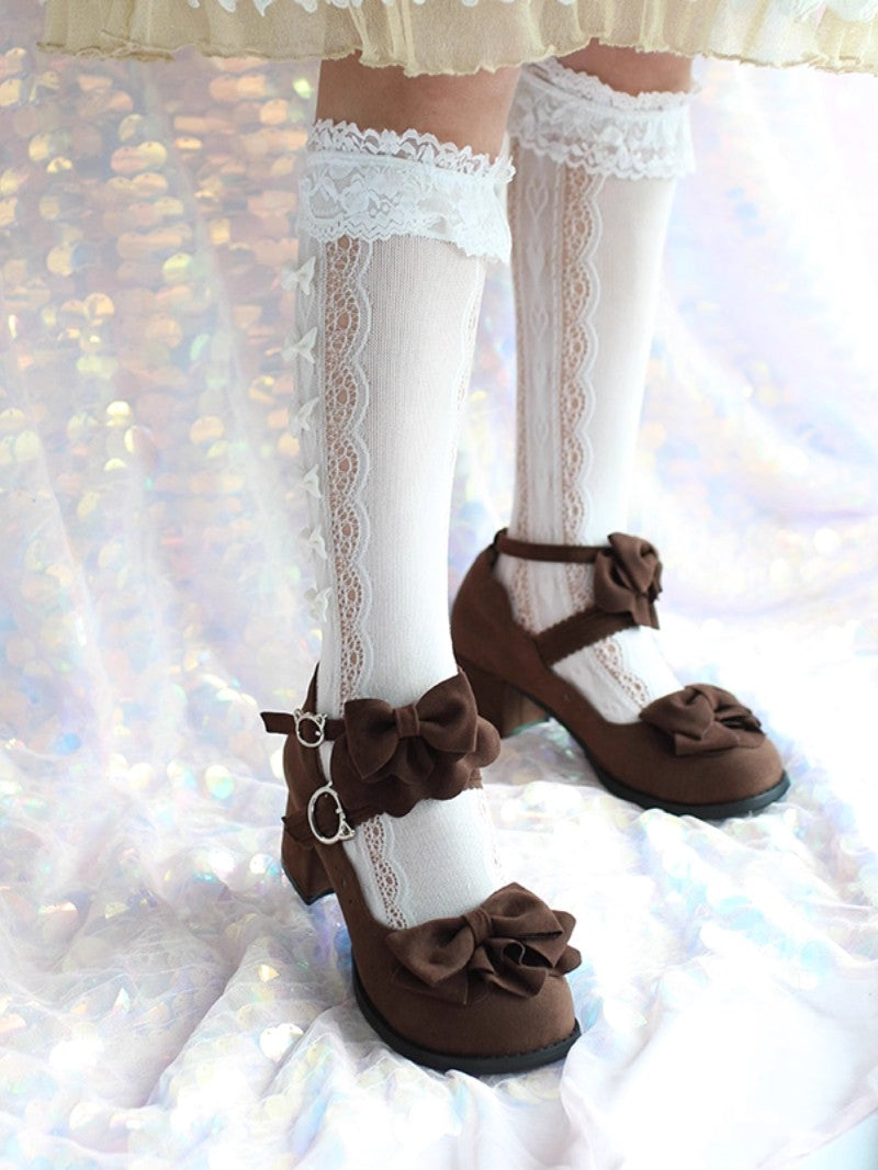 Cute Bow Mid-Heel Leather Shoes