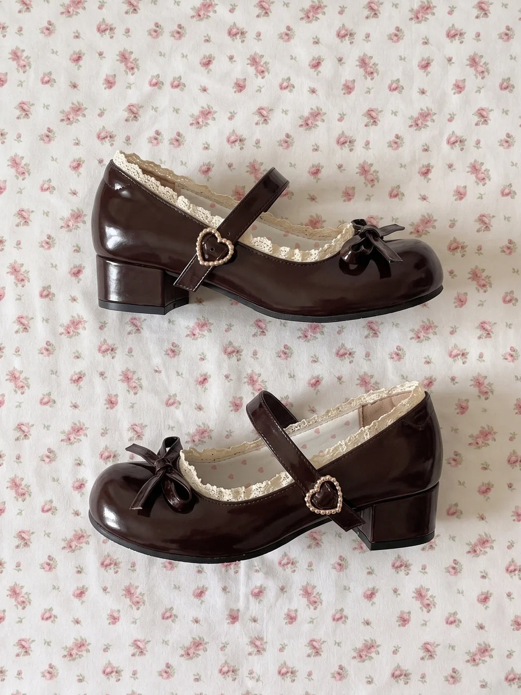 Mignettelle Heart-Buckle Lace Mary Jane Heels