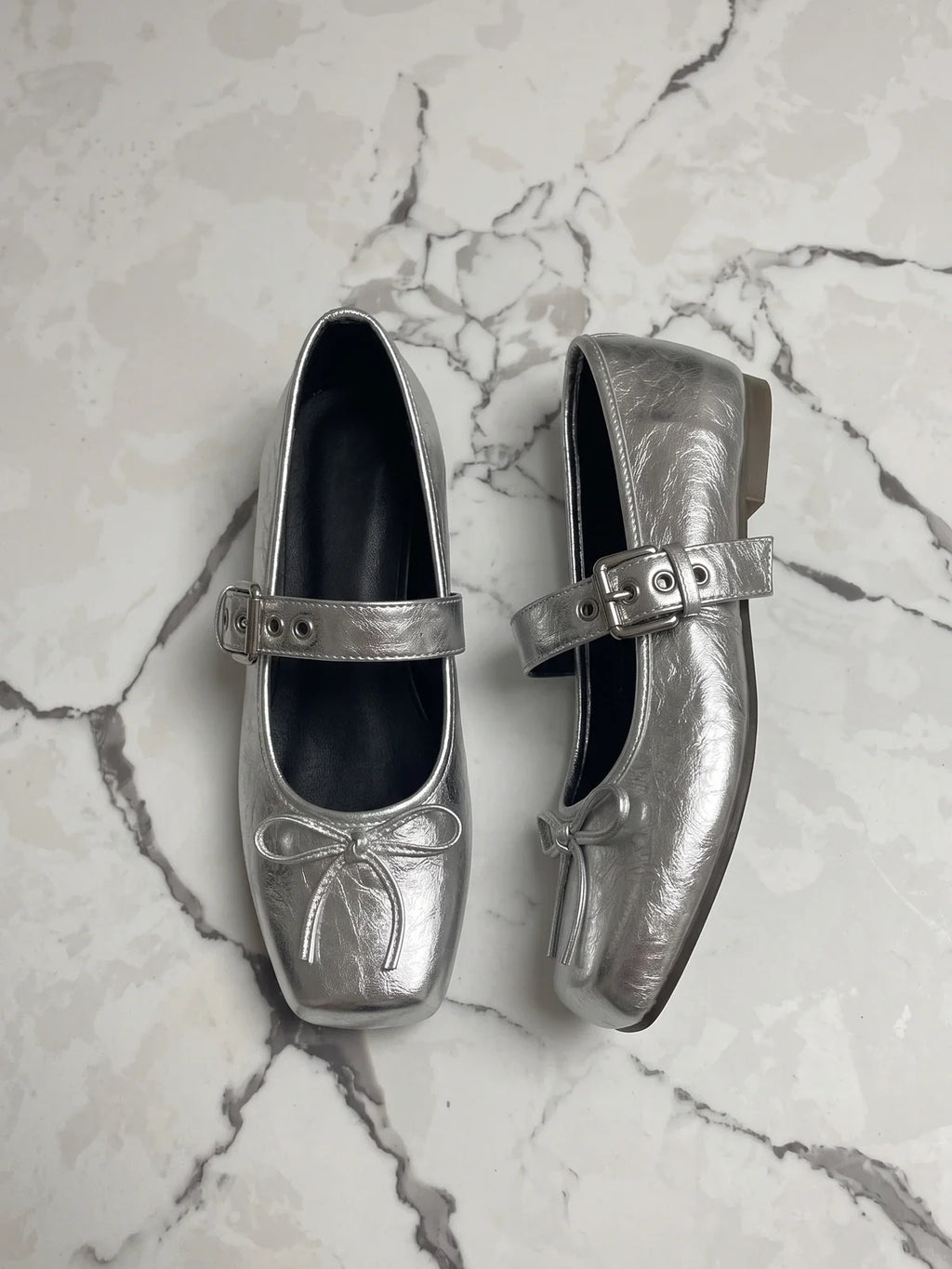 Vincette Silver Bow Mary Jane Flats
