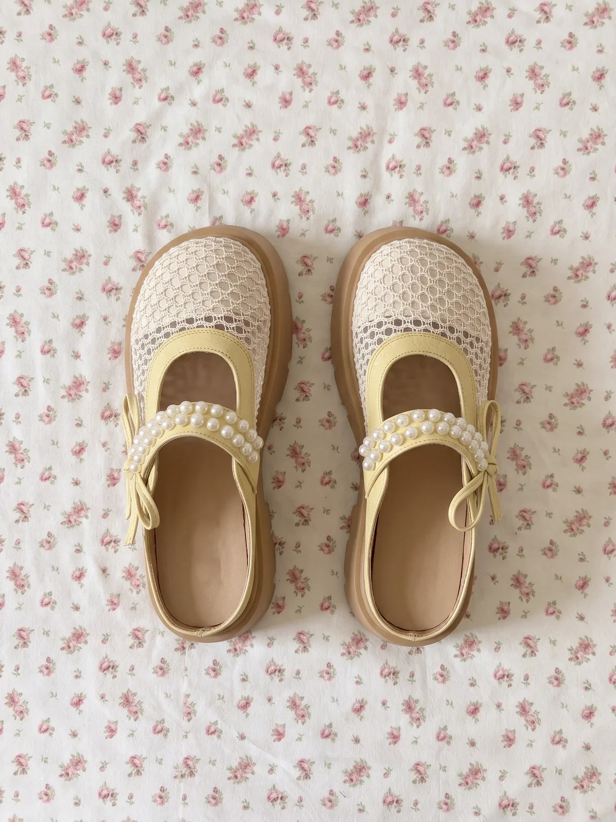 Mirellane Crochet Pearl Platform Mules
