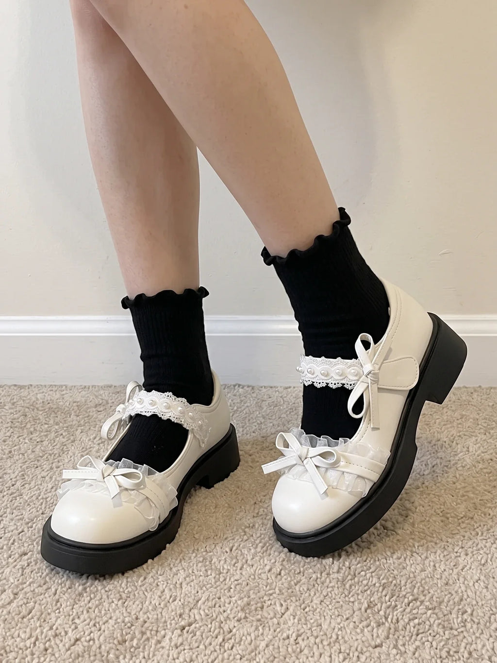 Soleil Lace Bow Platform Mary Janes