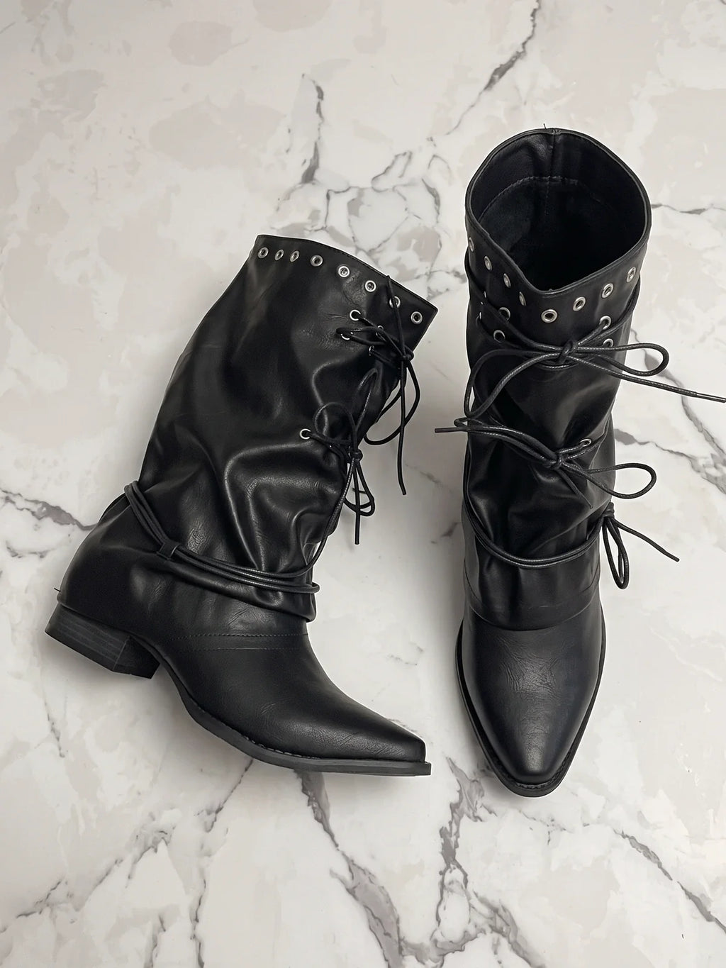 Cleo Pointed Corset-Tie Boots
