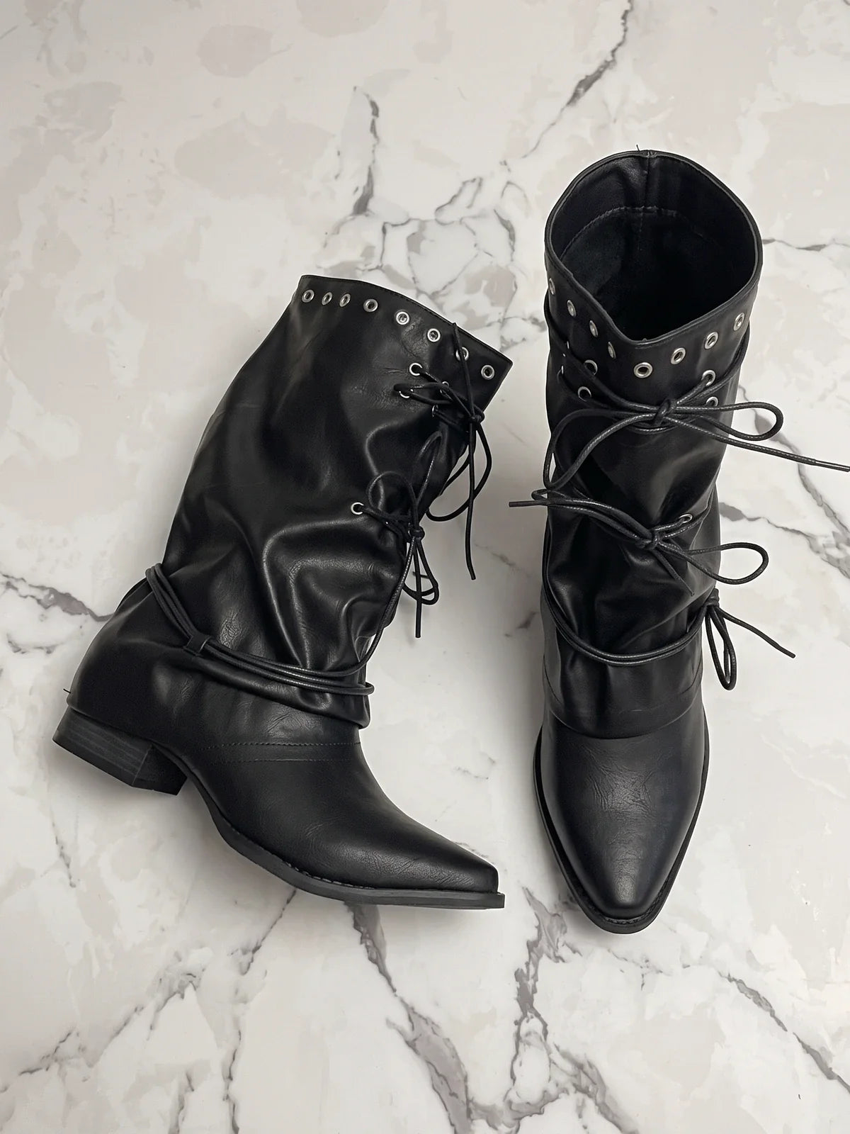Cleo Pointed Corset-Tie Boots