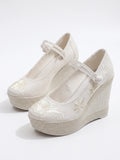 Zelie Embroidered Wedge Mary Janes