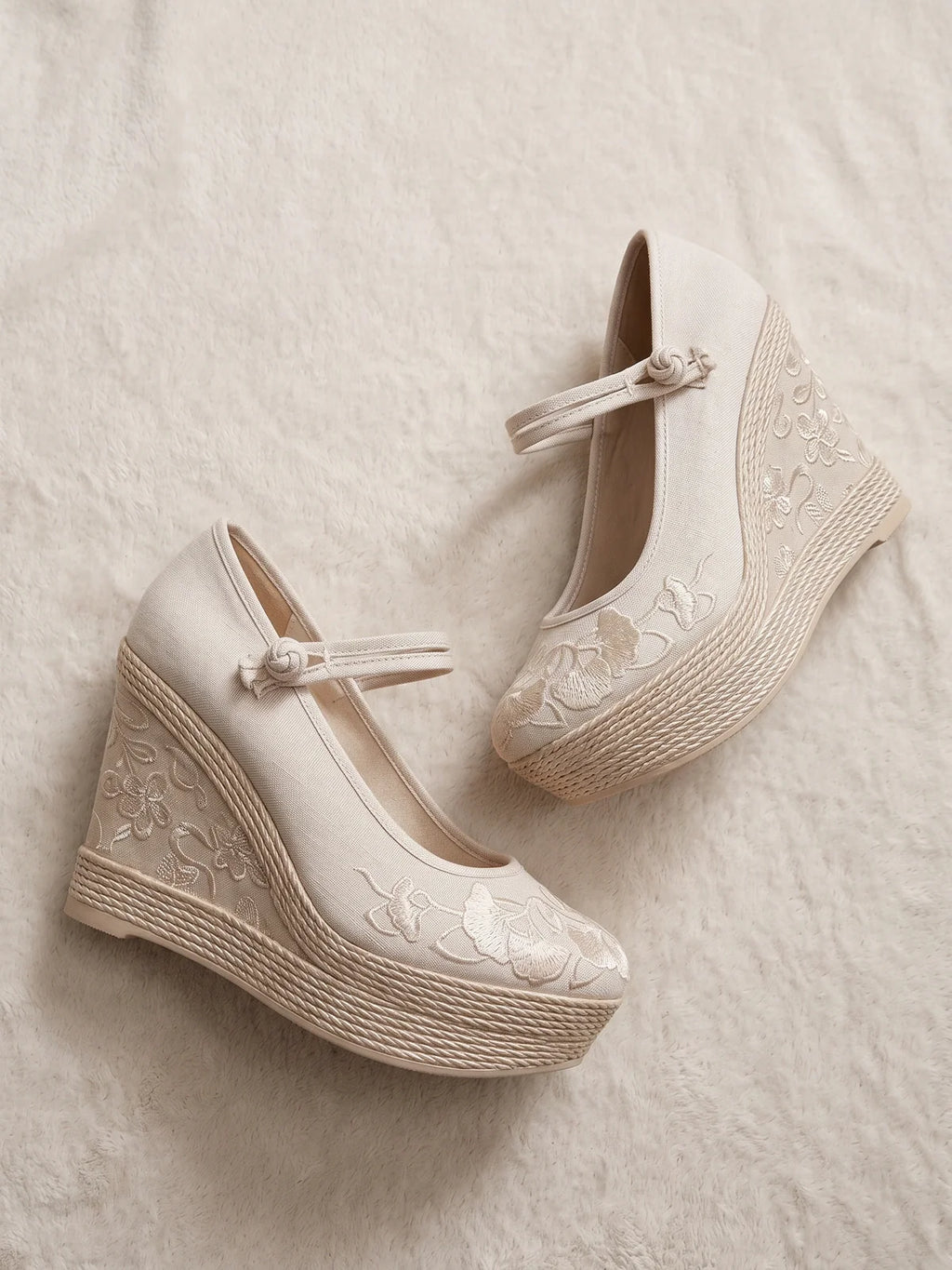 Amaryllis Embroidered Wedge Mary Janes