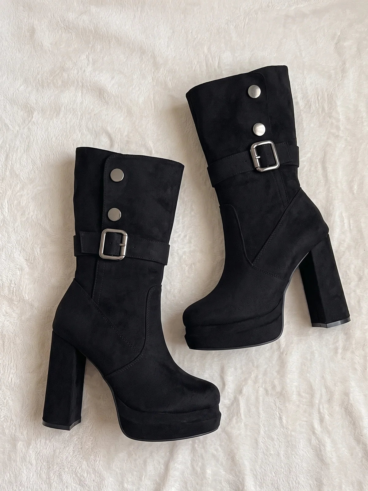 Victoria Buckled Suede Heeled Boots