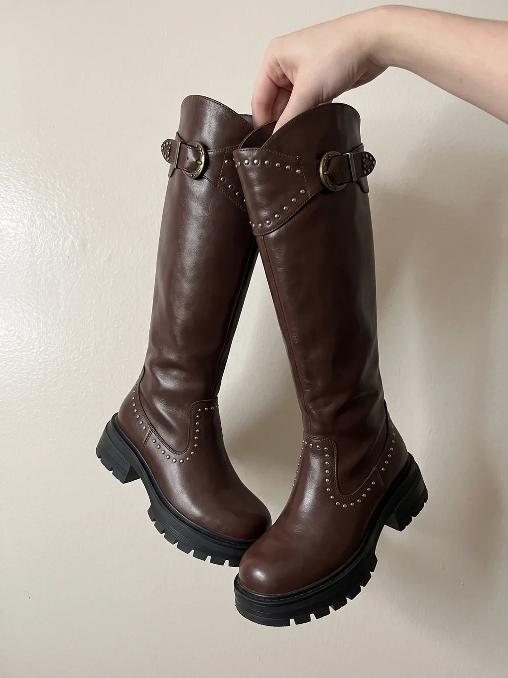 Solange Studded Buckle Knee Boots