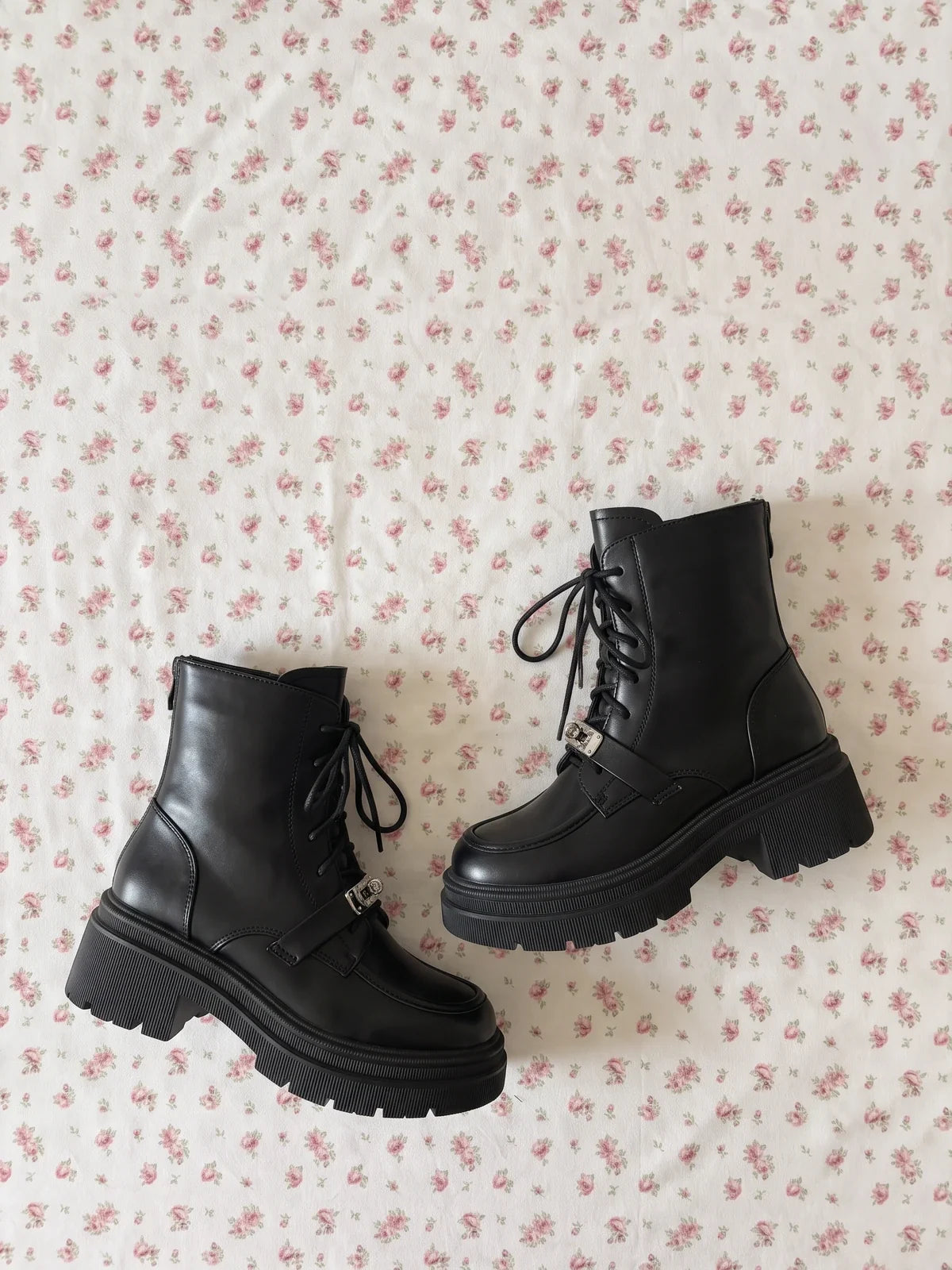 Black Vintage Buckle Boots