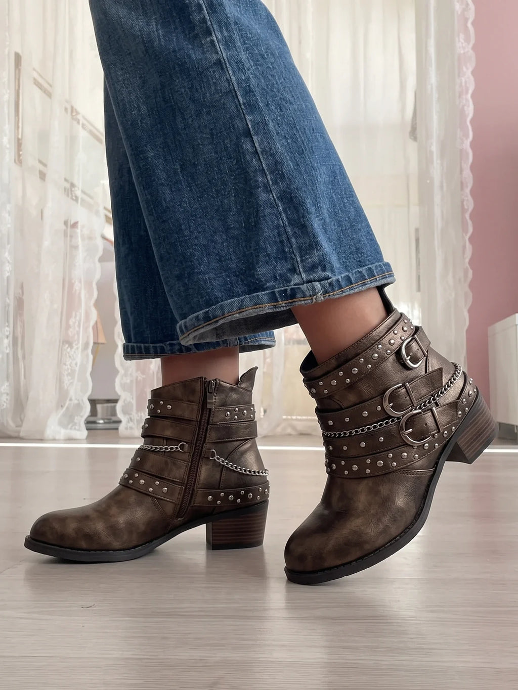 Solange Metallic Studded Ankle Boots