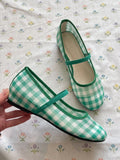 Veronique Gingham Mesh Mary Jane Flats