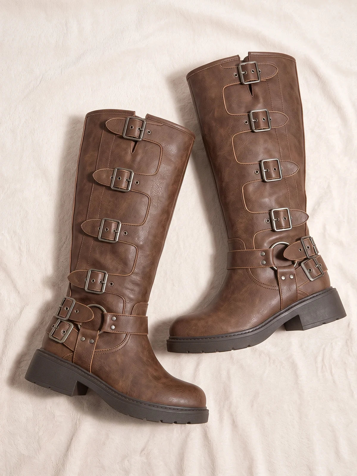 Severine Distressed Buckle Knight Boots