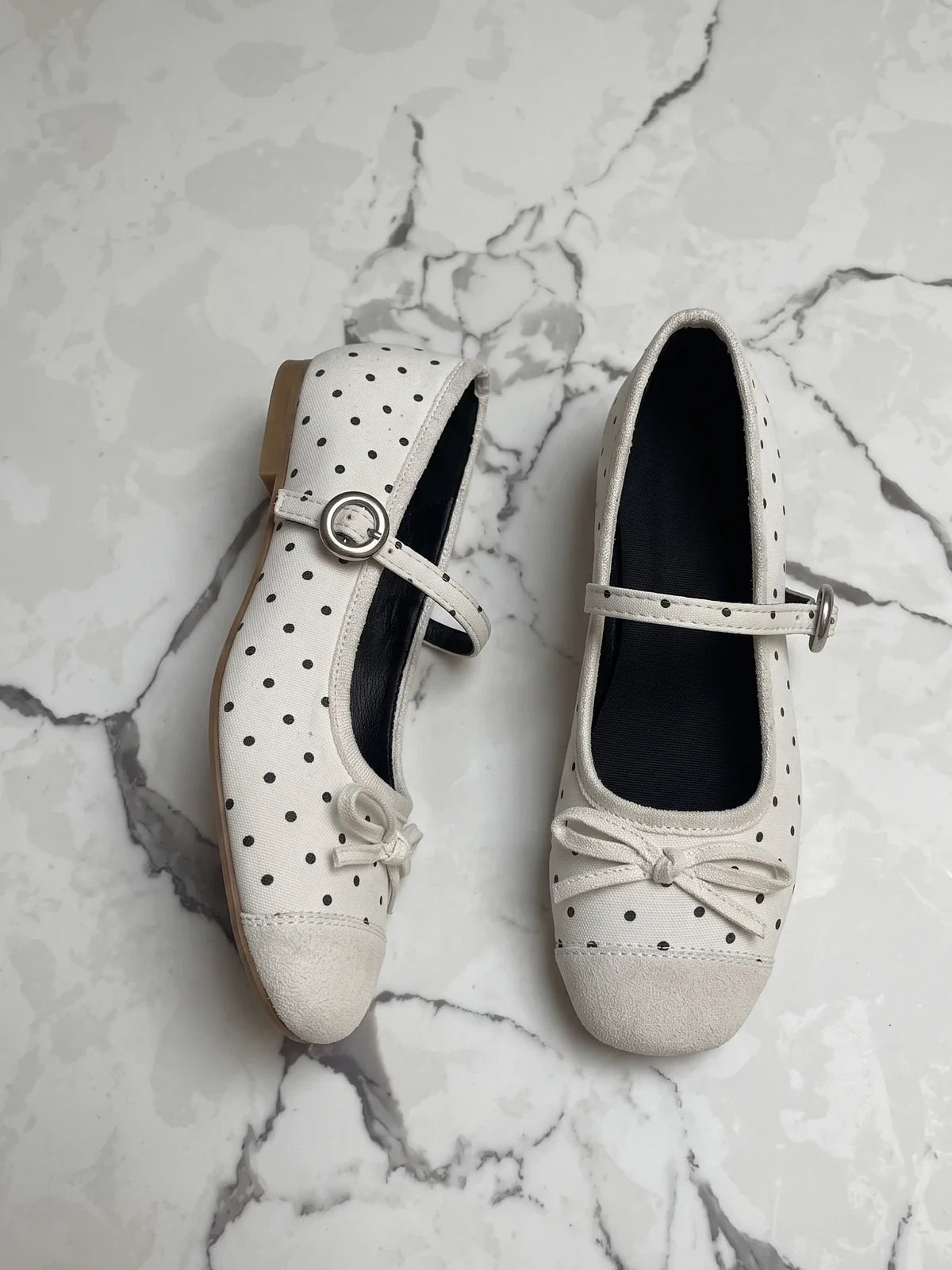 Zeline Polka Dot Suede Mary Jane Flats