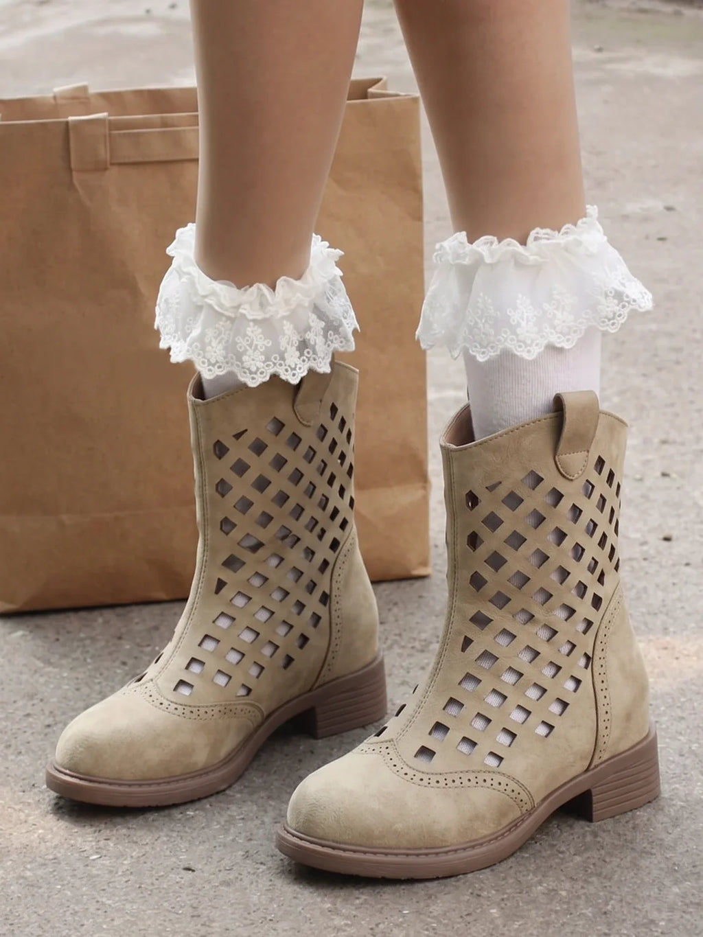 Ottaviana Laser-Cut Diamond Mid-Calf Boots