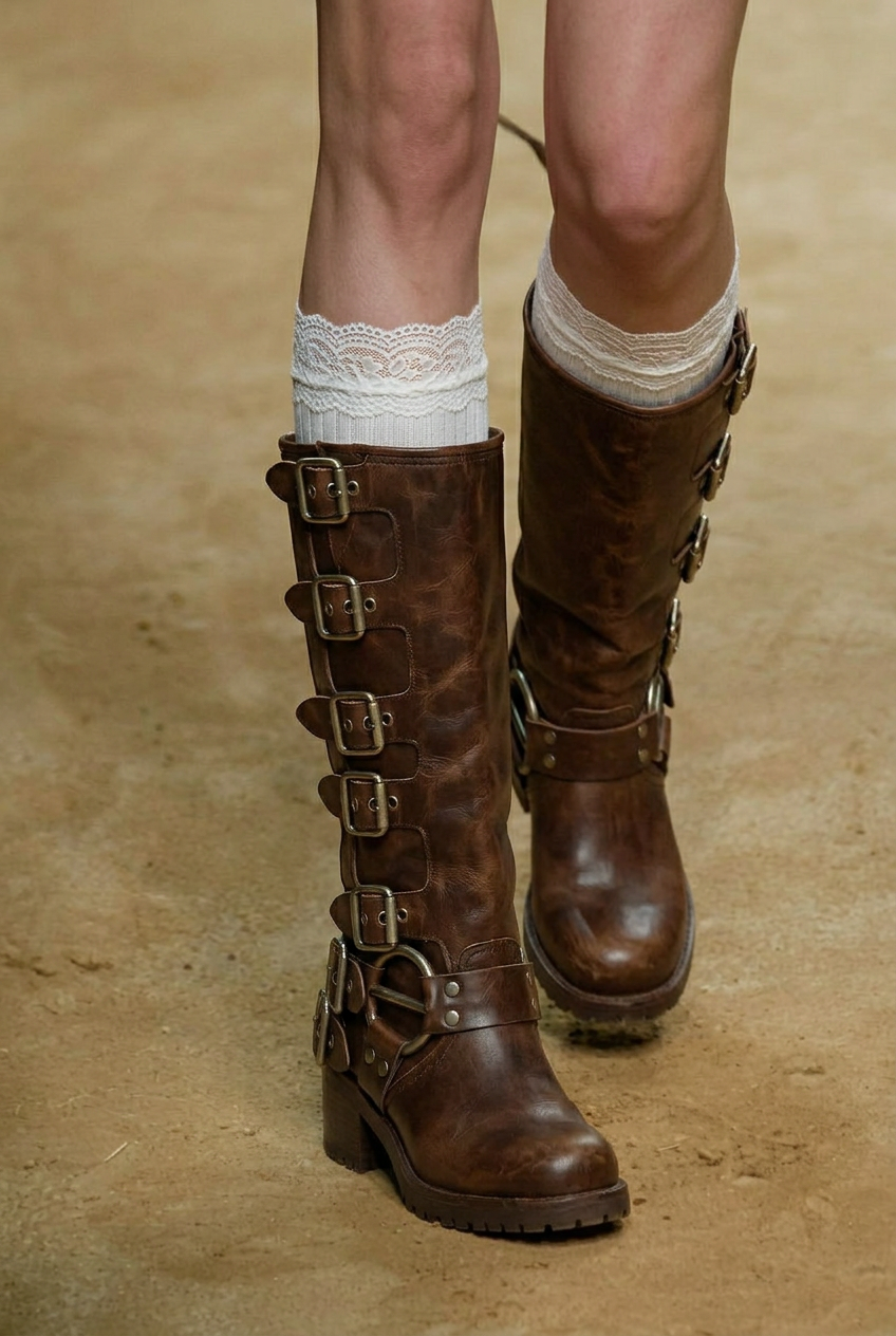 Vintage Buckle Riding Boots
