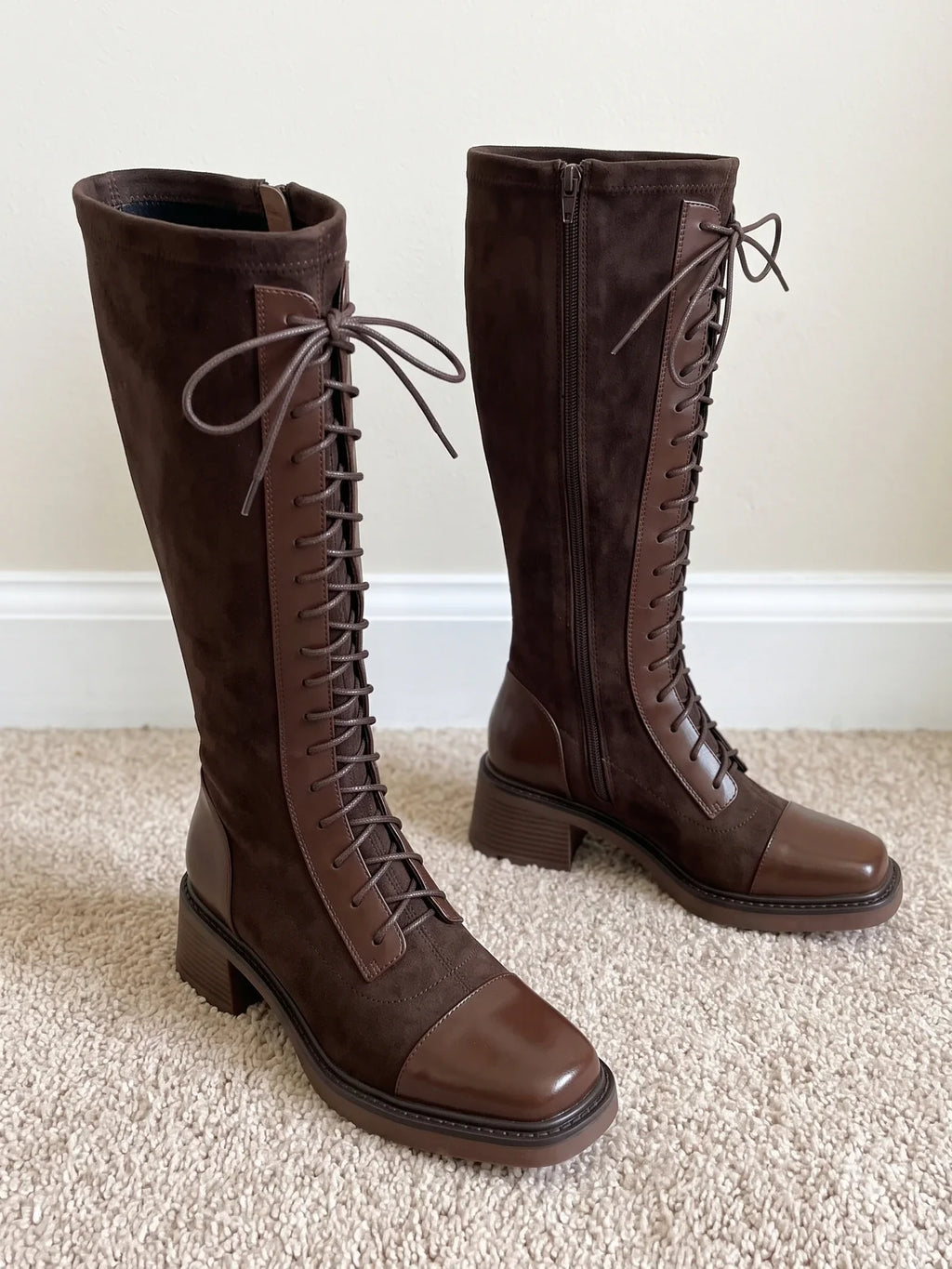 Leonie Two-Tone Lace-Up Boots