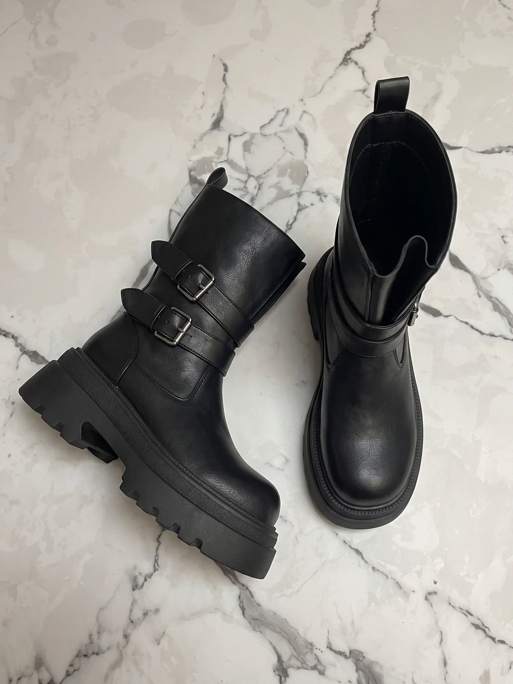 Viollette Buckle Mid-Calf Lug Boots