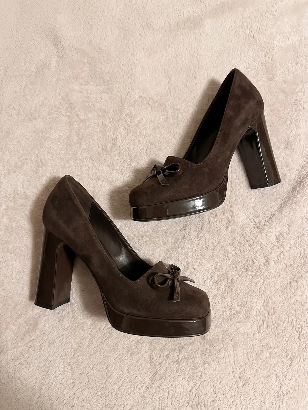 Helene Suede Bow Platform Heels
