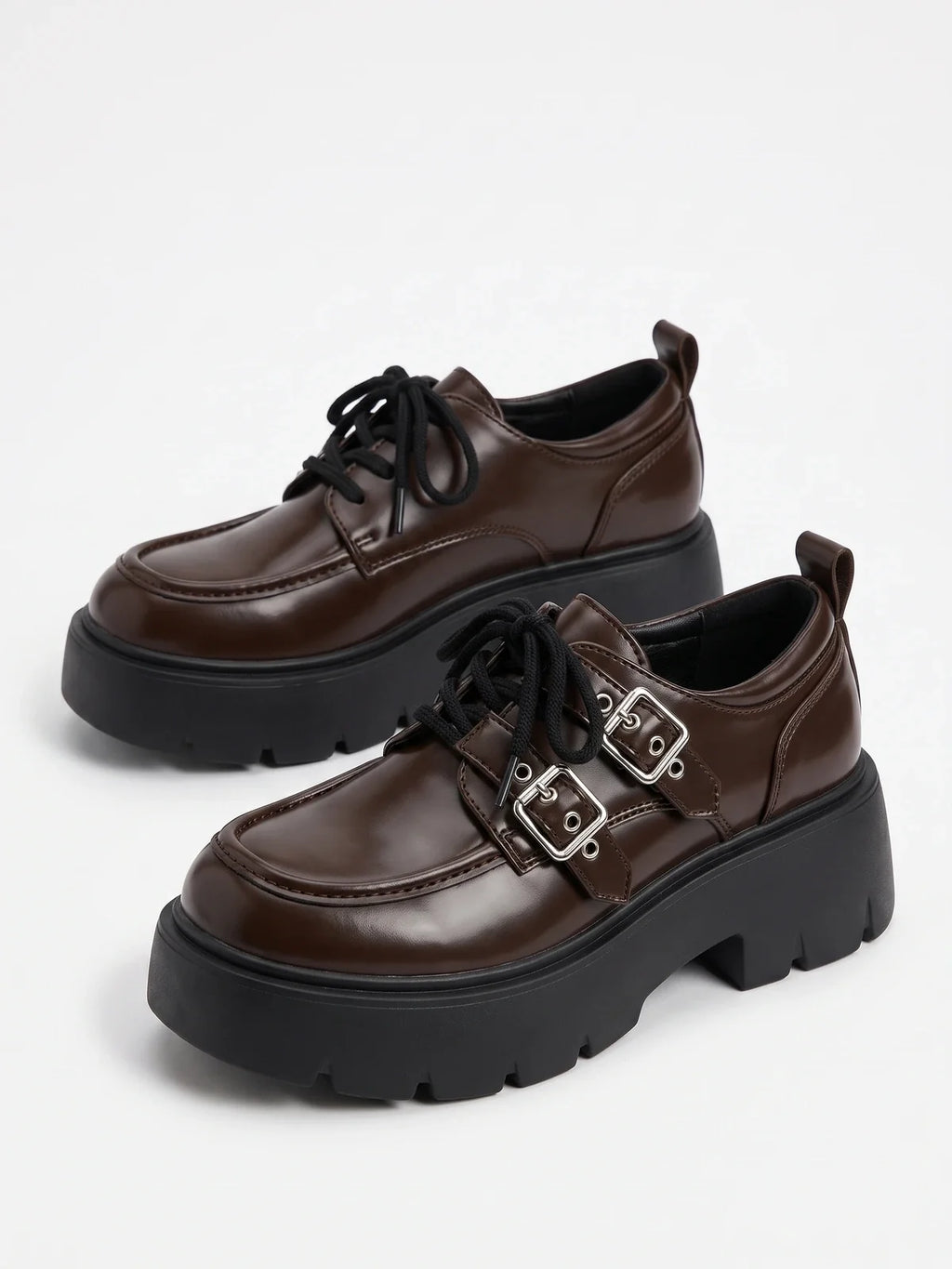 Mirellin Glossy Buckle Platform Loafers