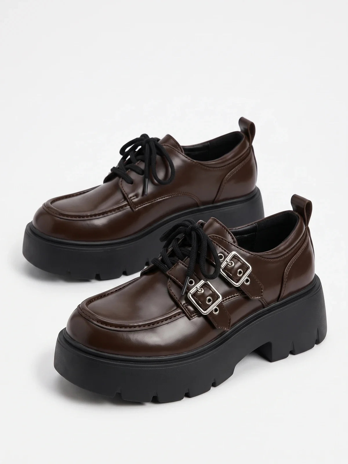Mirellin Glossy Buckle Platform Loafers