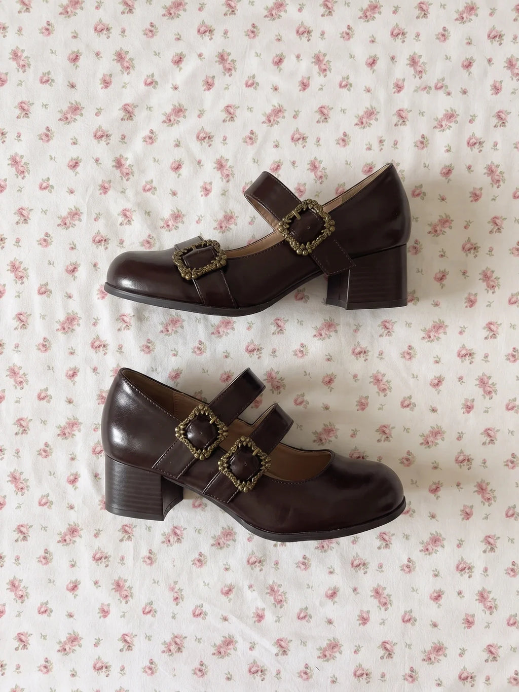 Mirettia Double Buckle Patent Mary Jane Heels