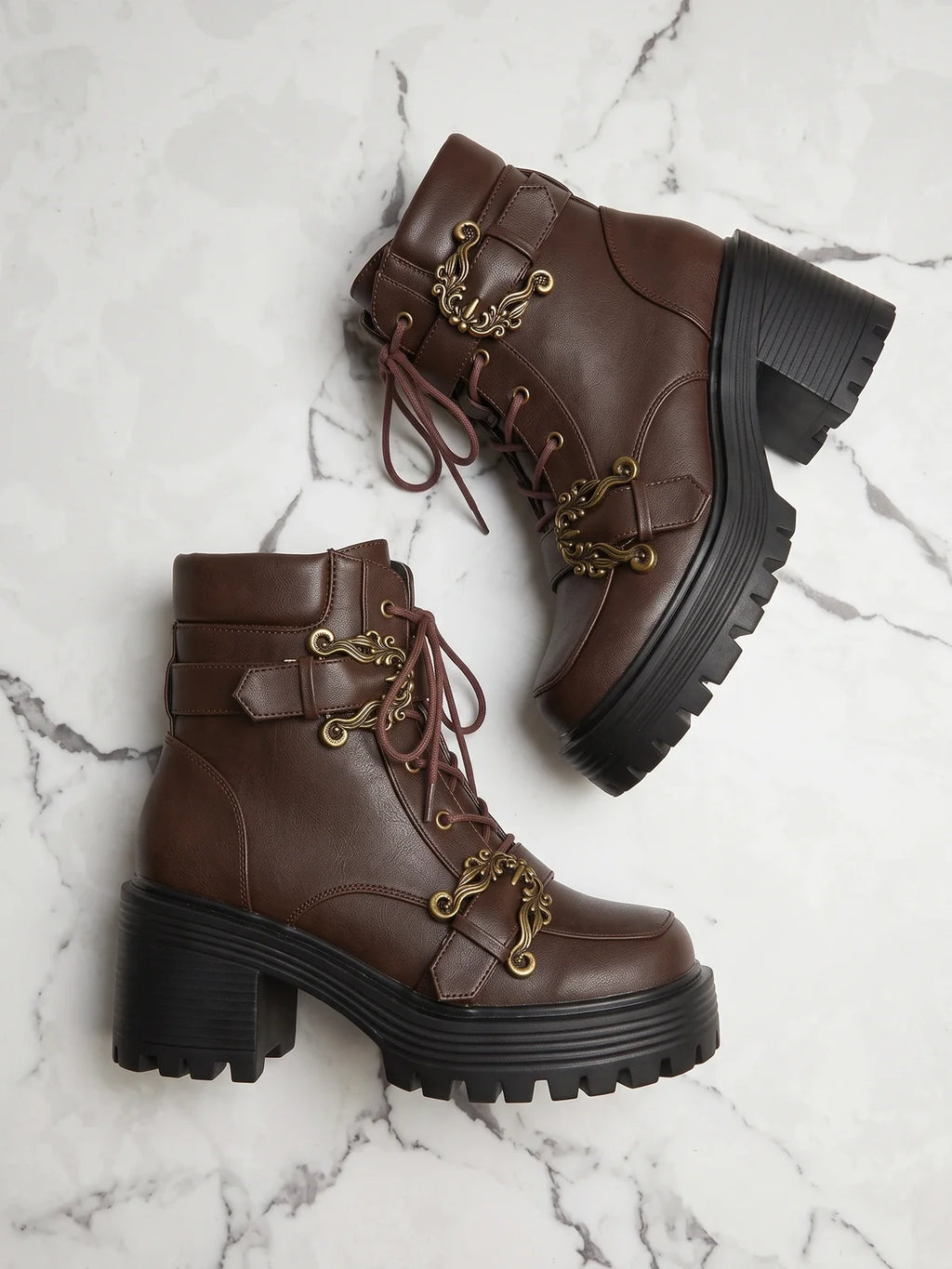 Mignettine Ornate Buckle Lug Boots