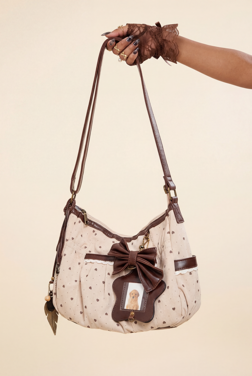 Vintage Heart Polka Dot Shoulder Bag