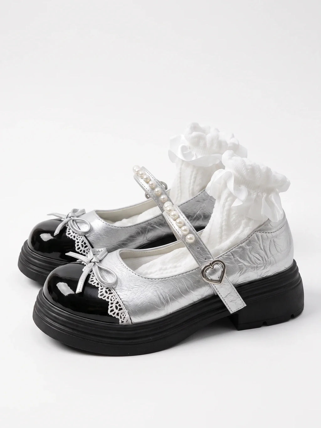 Ottavie Pearl Bow Lug Platform Mary Janes
