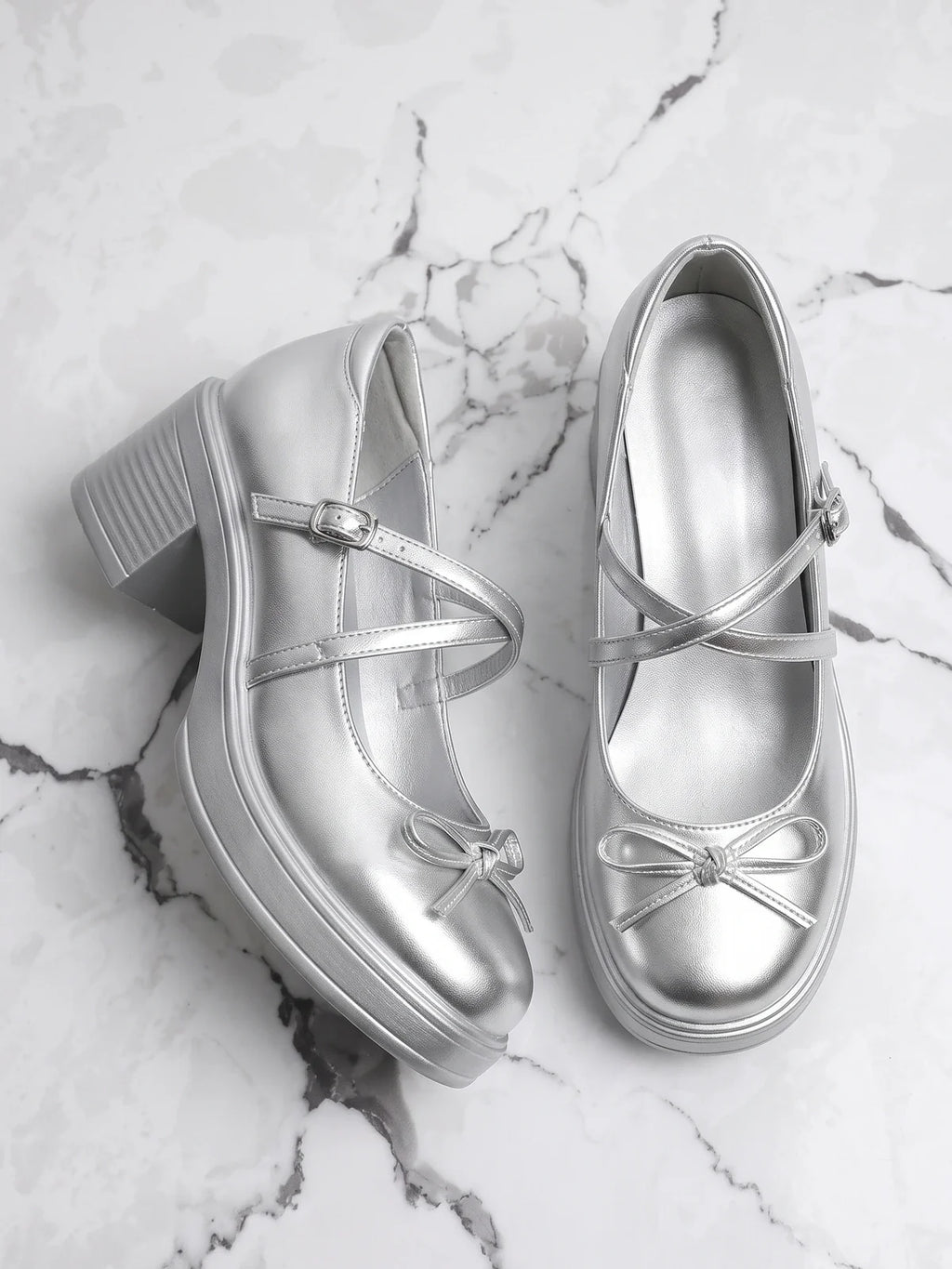 Mirettina Silver Bow Platform Mary Janes