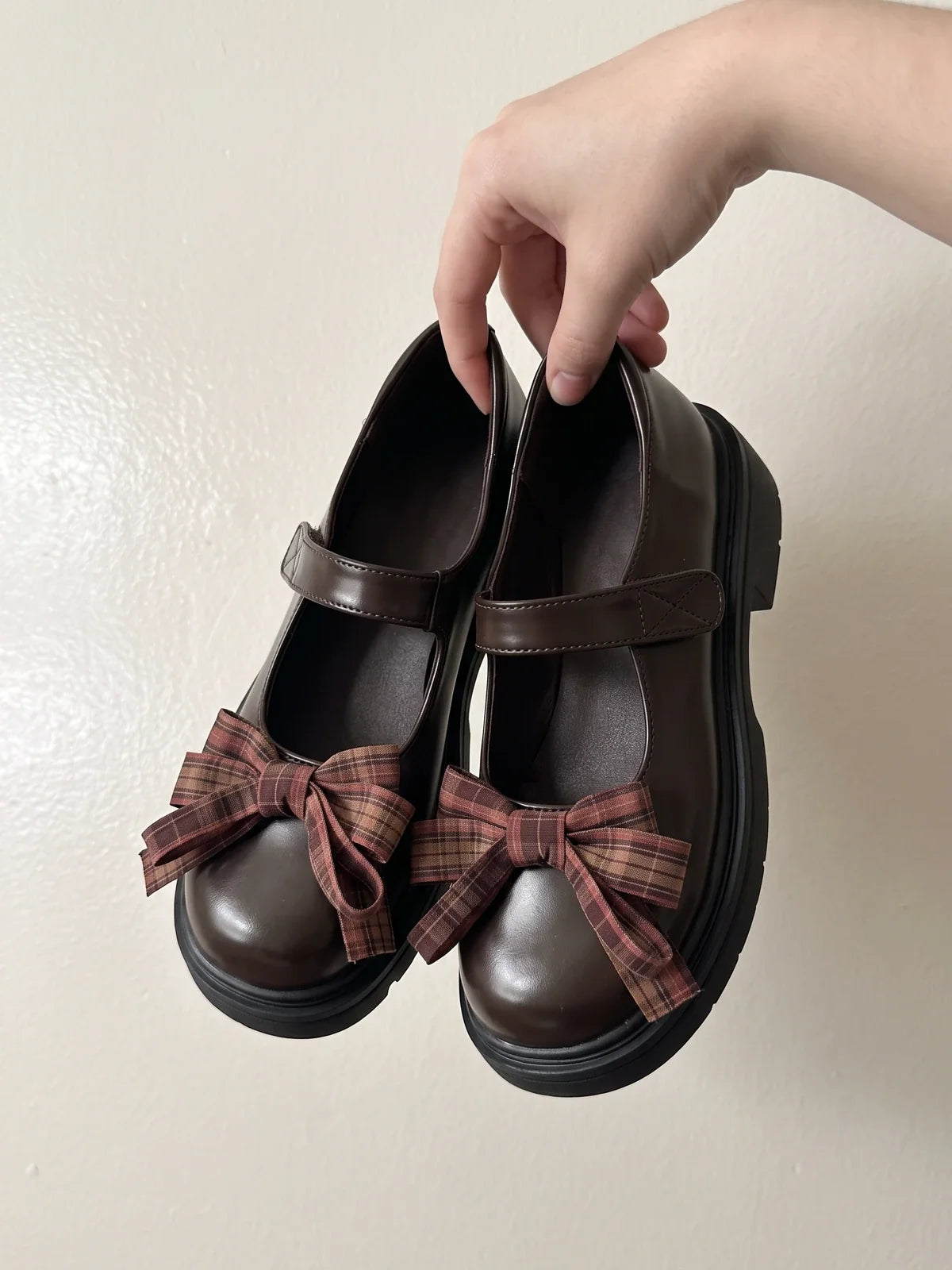 Prudence Plaid Bow Mary Jane Platforms