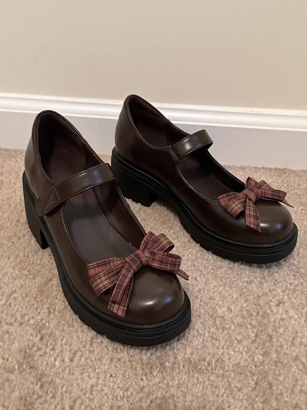 Prudence Plaid Bow Mary Jane Platforms