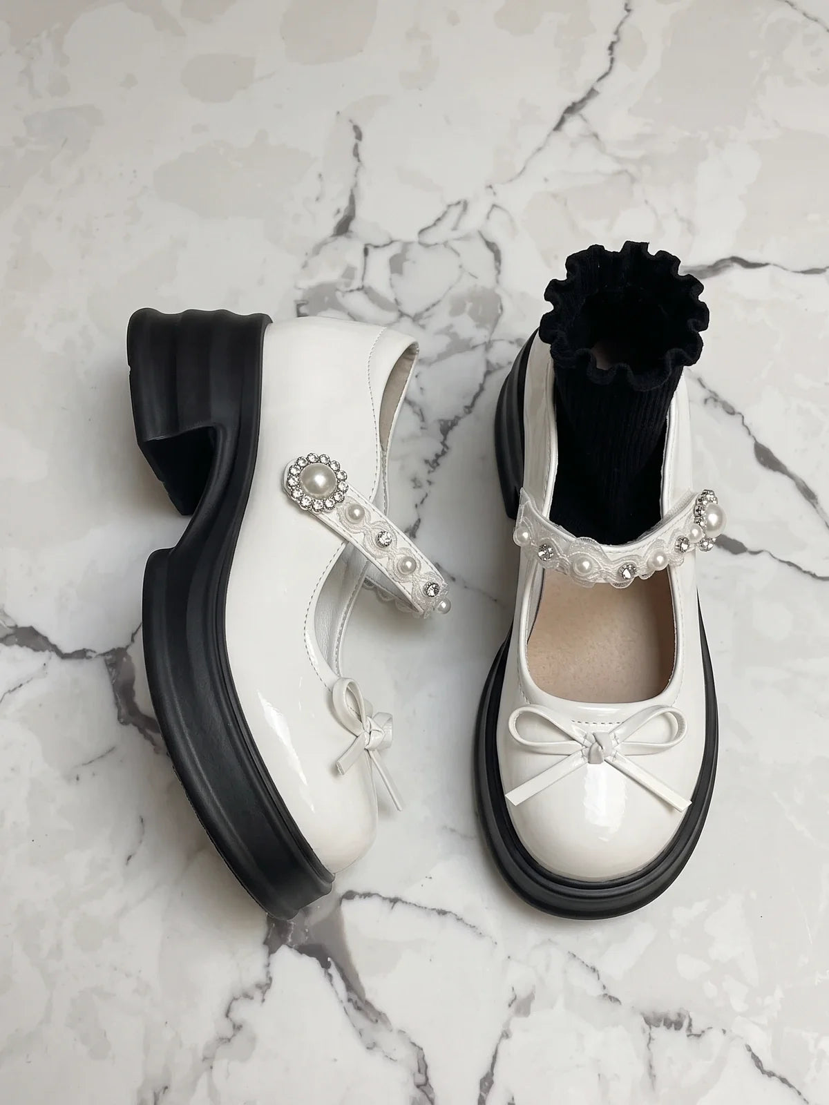 Ottaviolette Pearl Bow Platform Mary Janes
