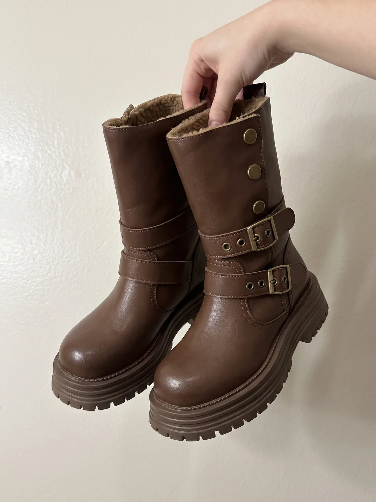 Violaine Buckle Lug Mid-Calf Boots