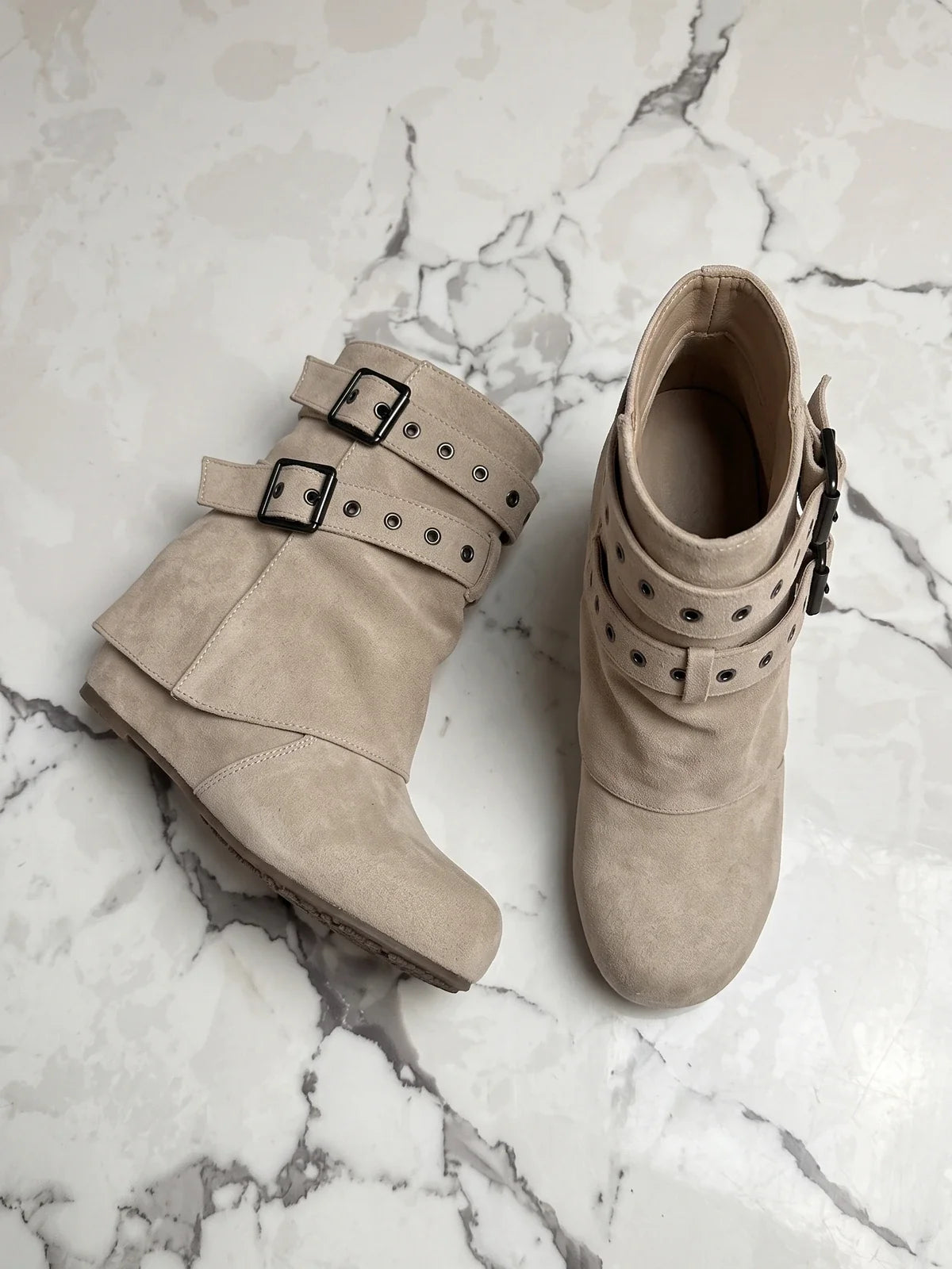 Aureliette Buckled Microsuede Ankle Boots