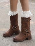 Marichelle Distressed Buckle Mid-Calf Boots