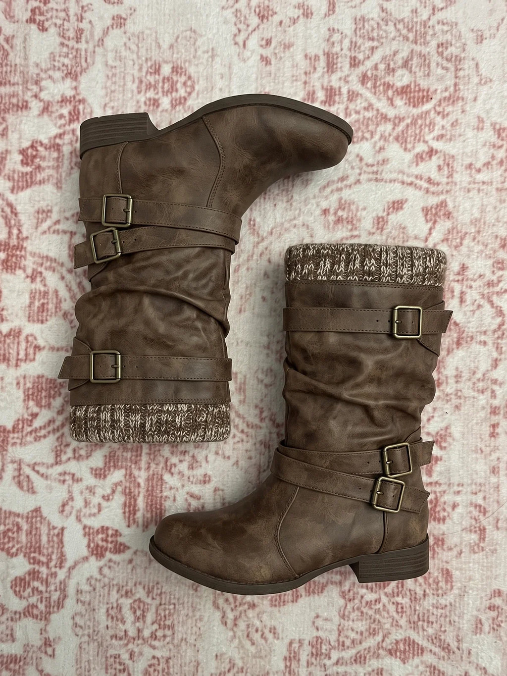 Soleil Distressed Buckle Mid-Calf Boots