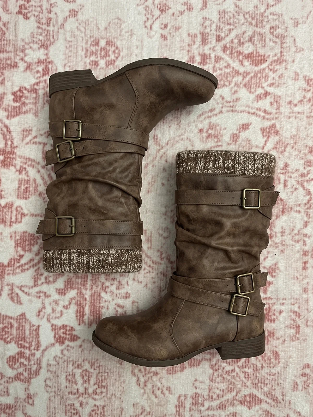 Soleil Distressed Buckle Mid-Calf Boots
