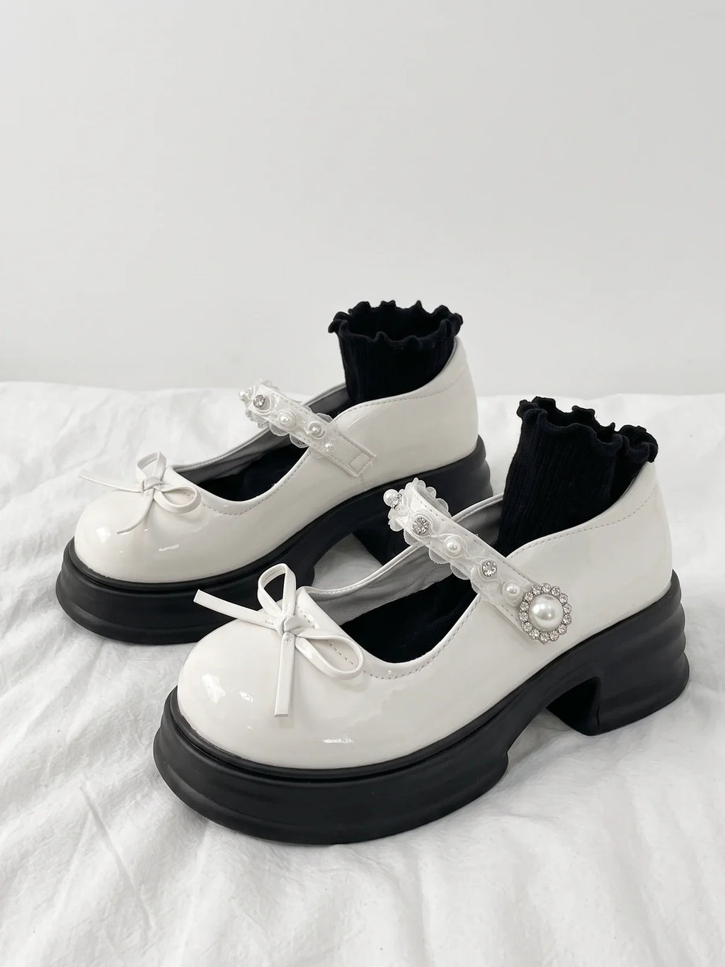 Ottaviolette Pearl Bow Platform Mary Janes