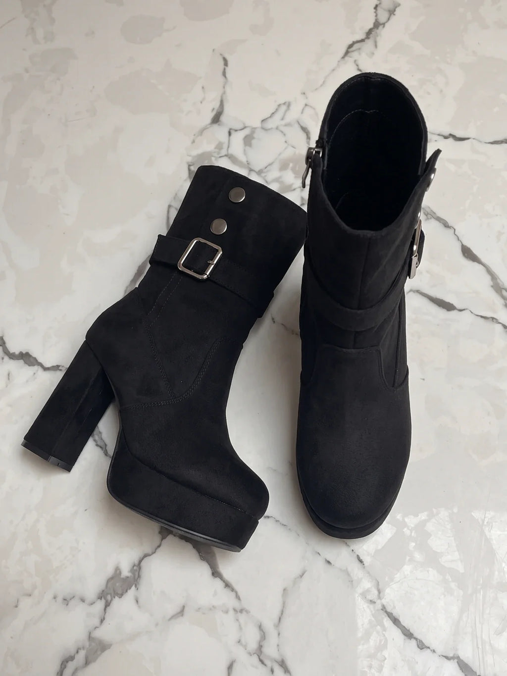 Victoria Buckled Suede Heeled Boots