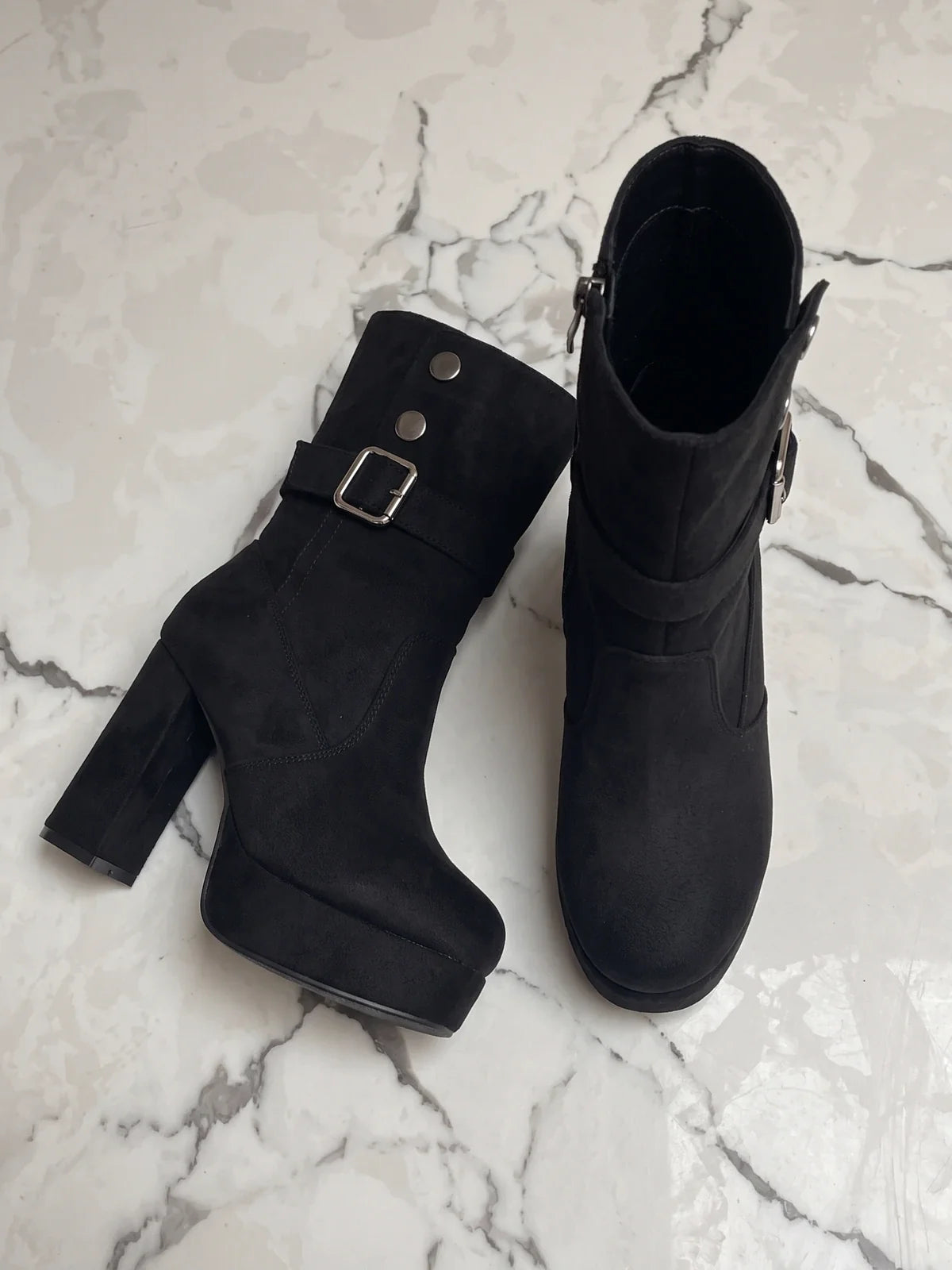Victoria Buckled Suede Heeled Boots