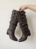Violaine Distressed Buckle Slouch Boots